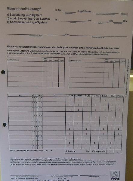 Spielberichtsblöcke TTVN (Tischtennisverband Niedersachsen)